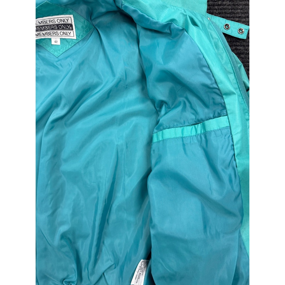 Vintage Members Only Racer Jacket Teal Turquoise 80s Bomber Coat Mens 42 - Picture 8 of 12